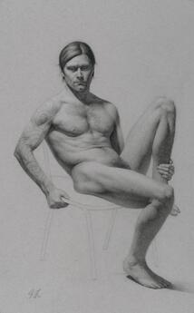 Male Drawing Nude Study by Joshua Langstaff