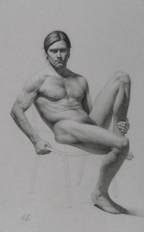 Male Drawing Nude Study by Joshua Langstaff