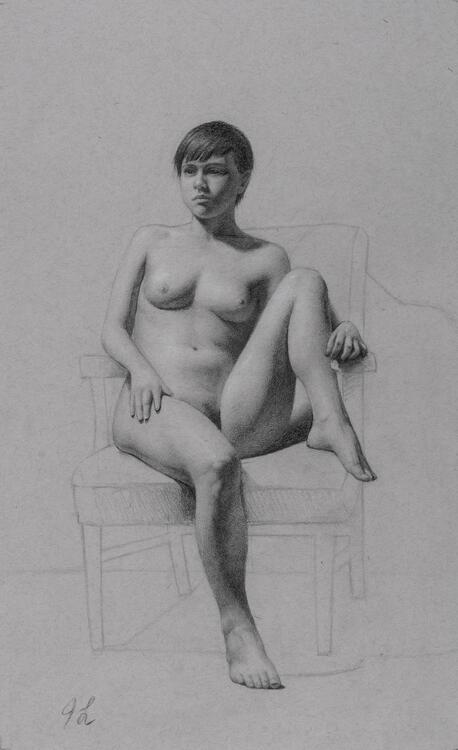 Female Drawing Nude Study by Joshua Langstaff