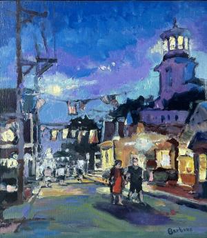 Night Lights by the Library on Commercial St. by Sheila Barbone
